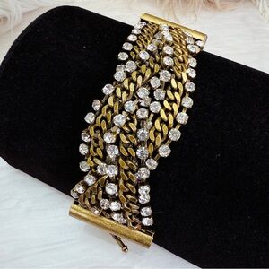 Vintage weighted, aged Brass Goldtone bling toggle closure bracelet